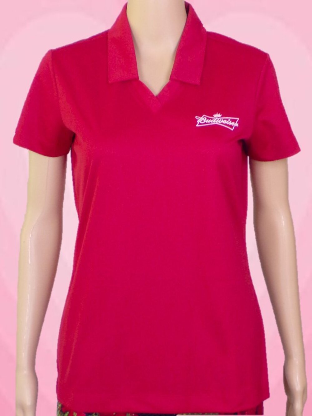 NIKE GOLF DRI-FIT size S red short-sleeve Budweiser polo shirt 100% polyester